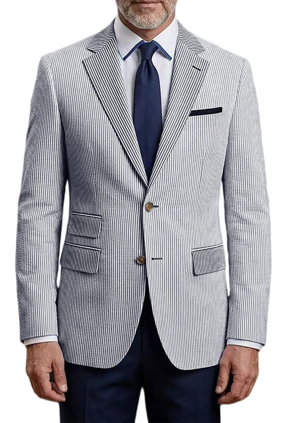 Men's Striped Seersucker Blazer Slim Fit Casual Suit Jacket Formal Business Coat Breathable Spring Summer Streetwear Outerwear
