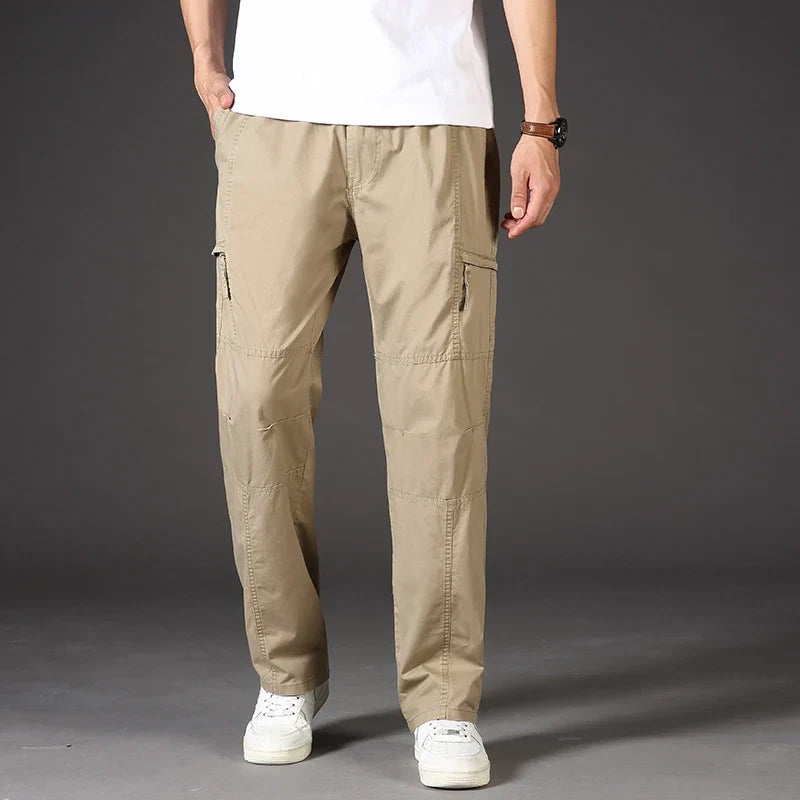 Men's Overalls Cotton Cargo Pants Casual Sports Sweatpants Stretch Waist Work Utility Dungarees Black Gym Jogger Trousers
