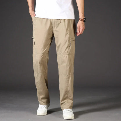 Men's Overalls Cotton Cargo Pants Casual Sports Sweatpants Stretch Waist Work Utility Dungarees Black Gym Jogger Trousers