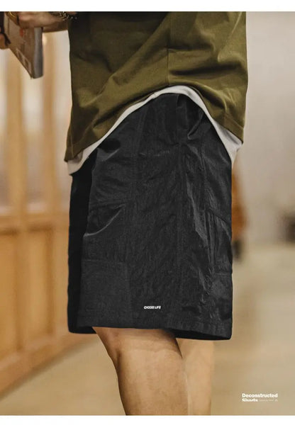 Outdoor Patchwork Black Shorts Men's Lightweight Quick-Dry Breathable Shorts with Elastic Waist Straight Leg Sport Pants