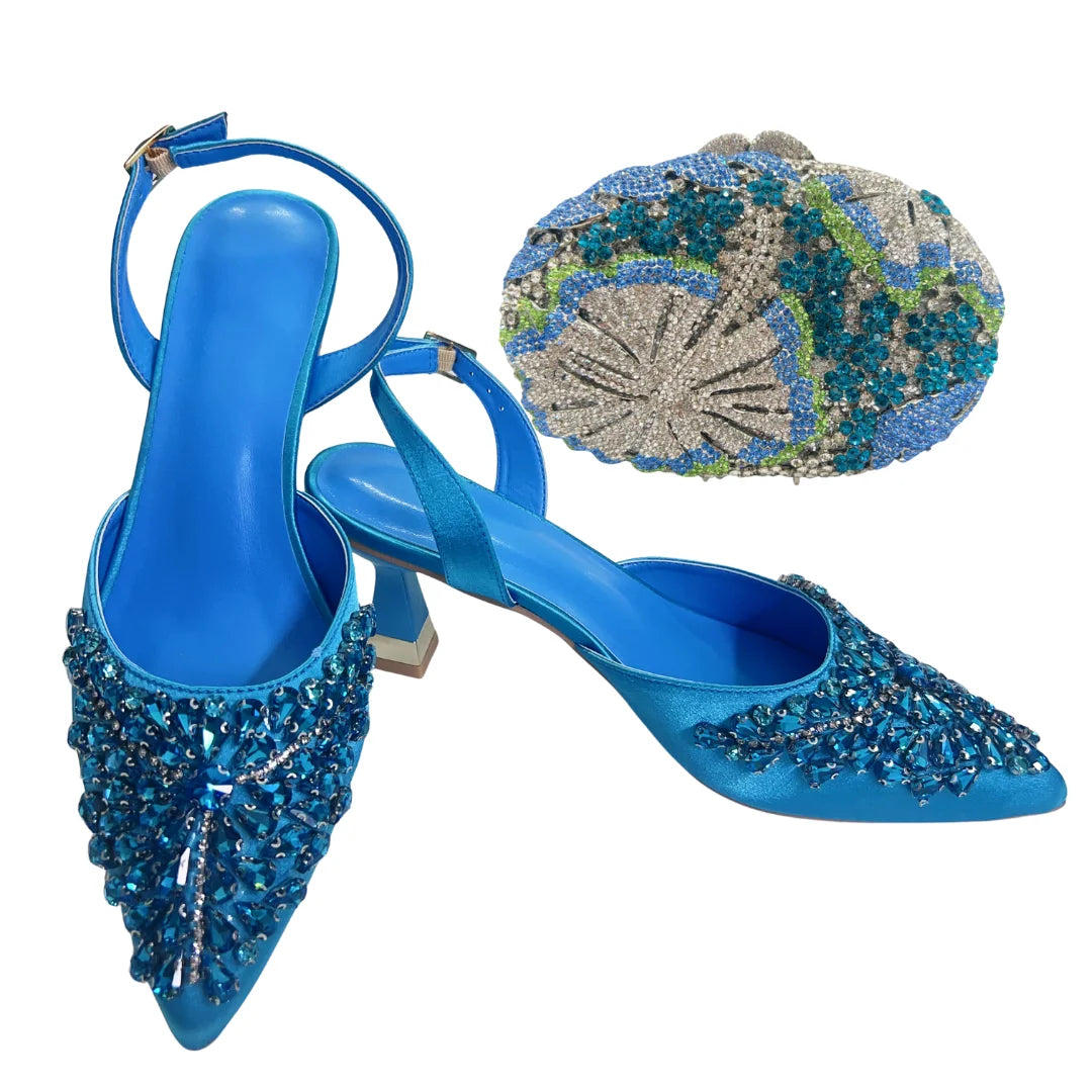 Women's Clutch Bag and Shoes Fairy Diamond High Heels Stylish Dress Shoes Pointed Toe Stiletto Heels Elegant Party Wedding Shoes