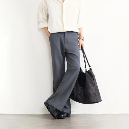 Black Business Suit Pants Men's Small Flared Elastic Comfortable Drape Loose Solid Color Office Casual Trousers Male Clothes