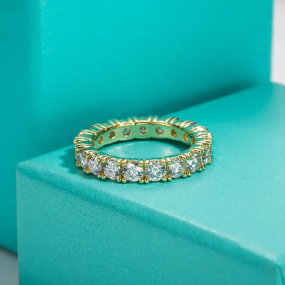 3.5mm D Color Moissanite Eternity Band Ring 925 Sterling Silver 14k Yellow Gold Plated Wedding Rings for Women Jewelry