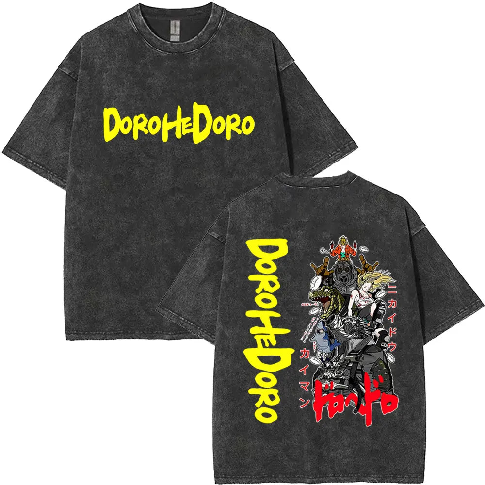 Anime Dorohedoro Kaiman Washed T-Shirt Men's Women Clothing Hip Hop Gothic Y2k T-Shirt Oversized Short Sleeve Cotton Tees Tops