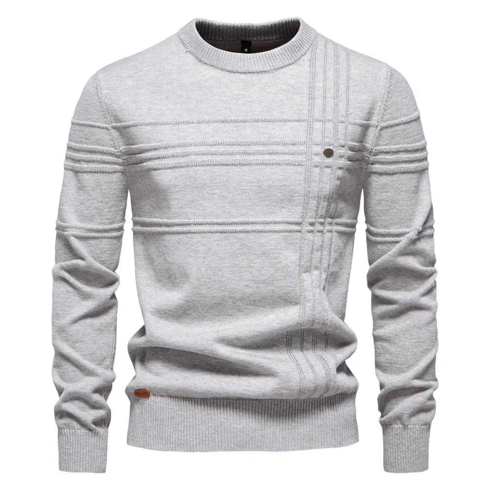 Mens Crewneck Pullover Sweater Knitted Cotton Stripped Quality Autumn Winter Warm Sweaters for Men
