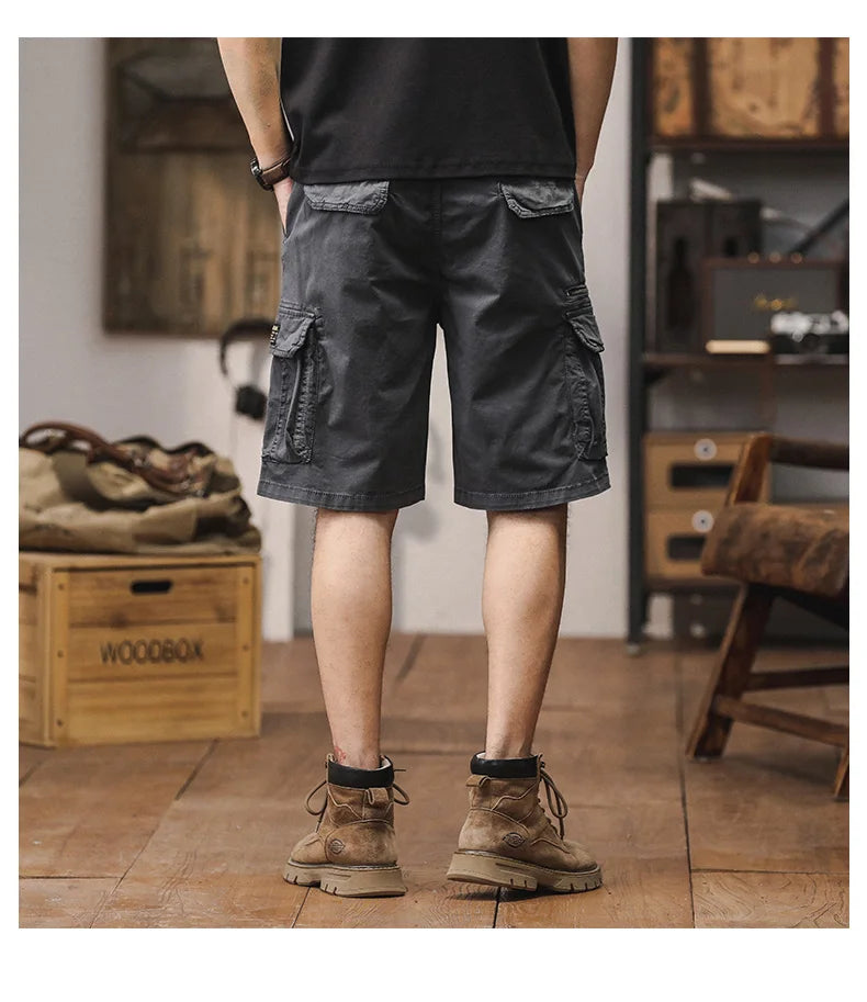 Men Summer New Multi Pocket Cargo Shorts Men Cotton Loose Breathable Fashion Trend Casual Versatile Five Points Pants Men Shorts