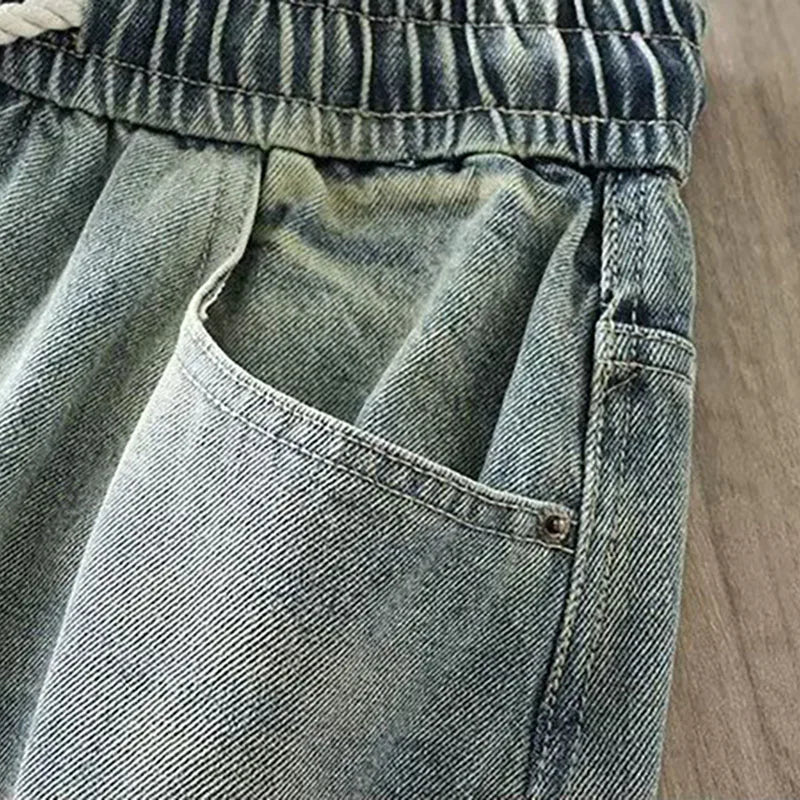Korean High Street Retro Men'S Jeans Pleated Patchwork Paratroopers Autumn And Winter Loose Casual Straight Leg Pants