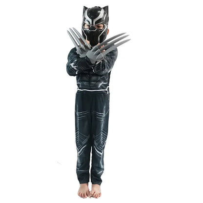 Anime Superhero Black Panther Cosplay Costume Black Panther Muscle Suit Jumpsuit Halloween Performance Costume Mask Paw Set