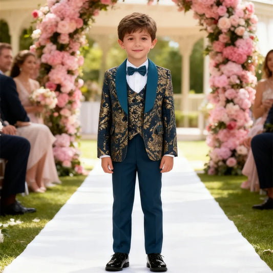 24H Ship Four Piece Suit Set for Toddler, Wedding Ring Boy Suit, Communion Party Dresswear Suit Jacket Pants Vest Bowtie