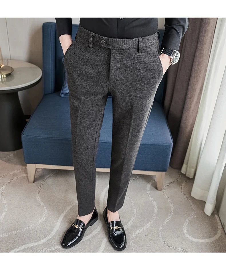 Autumn Winter Woolen Cloth Thickened Suit Pants High Quality Men Business Slim Trousers Formal Wear Office Social Dress Pants