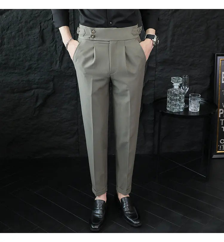 Italian Style Neapolitan High-waisted Suit Pants High Quality Fashion Men's Slim Fit Business Office Social Wedding Trousers