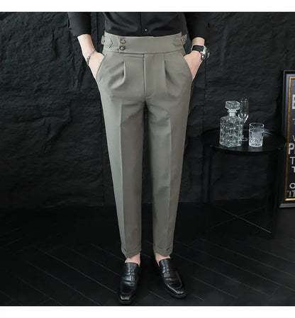 Italian Style Neapolitan High-waisted Suit Pants High Quality Fashion Men's Slim Fit Business Office Social Wedding Trousers