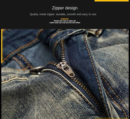 High Quality Fashion Luxury Retro Men's Denim Jeans Korean Style Vintage Casual Punk Motorcycle Designer Riding Cargo Jeans