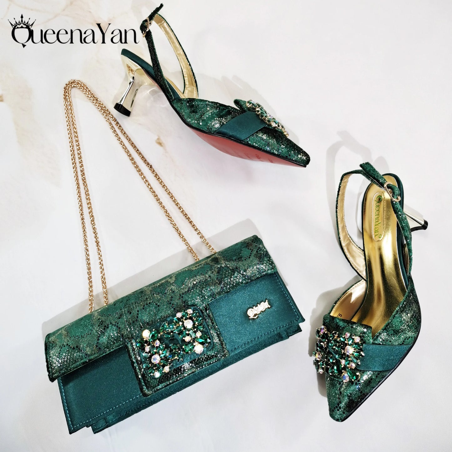 2025 Wine Colour Wedding Women High Heels for Italian Design Shoes and Bag Rhinestone Decorate Pointed-Toe Gorgeous Parties