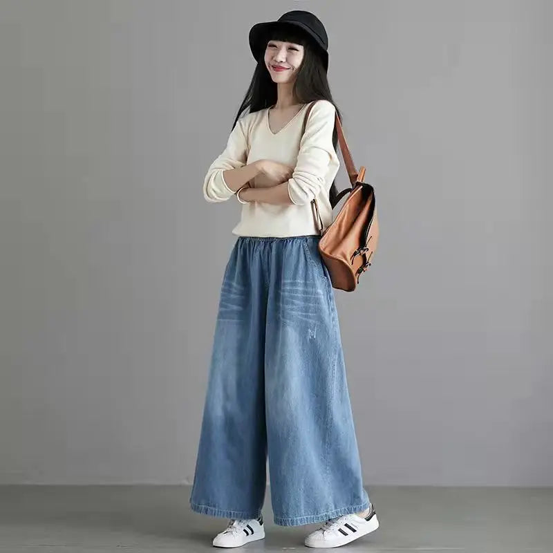 2024 baggy jeans Women y2k New Casual Streetwear Denim Pants Wide leg Street Style Vintage High Waist Pockets ripped Jean Femme