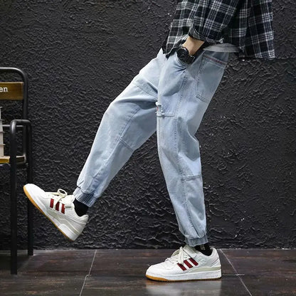 2026 New Hip Hop Harem Jeans Pants Men Loose Joggers Denim Casual Sweatpants Korea Ankle Length Trousers Streetwear Male Clothes