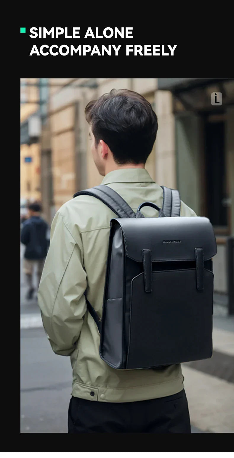 Mark Ryden Classic Business Work Black Leather Backpack 15.6 Inch Laptop Waterproof Bag School Bags Business bacbackpack for men