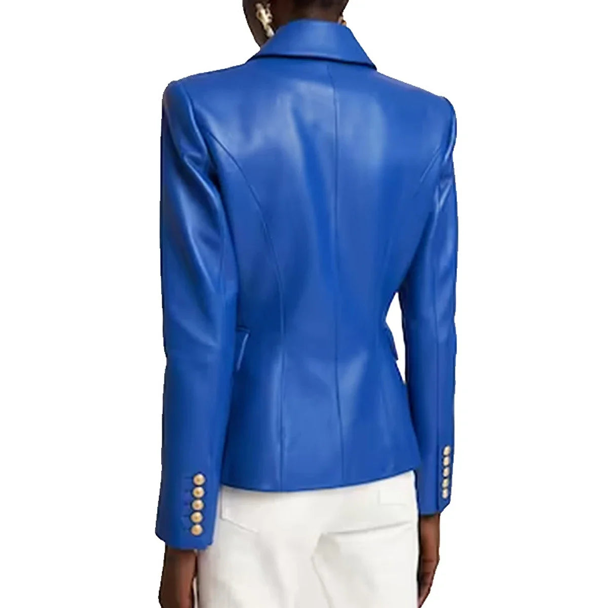 S-3XL High Quality Fashion New PU Leather Fabric Double breasted Long Sleeve Slim Fit Commuter Women's Suit Coat Blazer