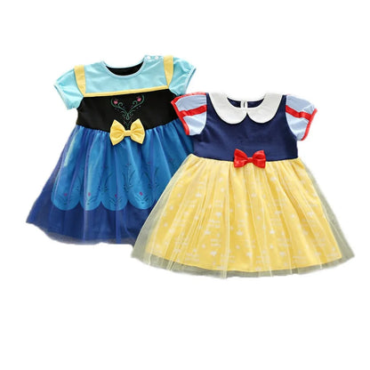 Toddler Girls Summer Cotton Short Sleeve Knee Lenth Dress Kids Elsa Anna Dress Up Clothing Little Girls Snow White Dresses XMZ65