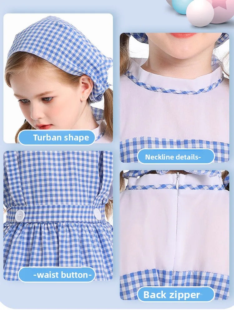 Hildren's Dorothy From The Wizard of Oz Costume Halloween Cosplay Lolita Maid Pastoral Character Shooting Dress