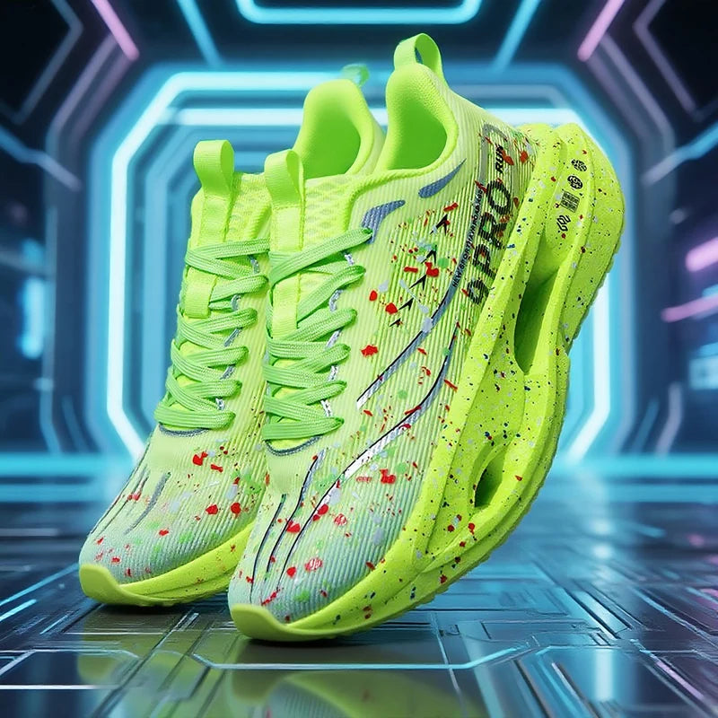 New Carbon Plate Men's Running Shoe Night Fluorescent Cushioning Sneakers Women Lace-Up Lightweight Casual Shoes Jog Shoes