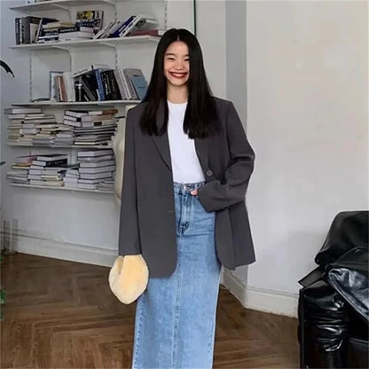 2025 Back Slit Design Blazer Coats Women Casual Fashion Loose Korean Jackets Streetwear Chic Long Sleeve All Match New Suit Tops