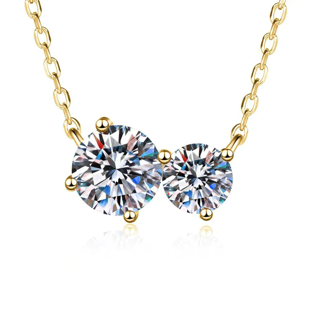 1.5cttw Round Cut Moissanite Pendant Necklace for Women 925 Sterling Silver Two Stone Delicate Necklace Jewelry Anniversary Gift
