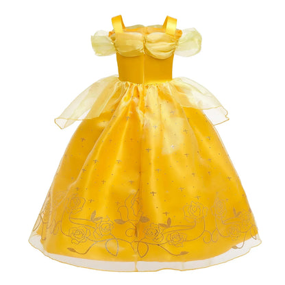 Kids Cosplay Disney Beauty and The Beast Belle Princess Dress Girls Party Costume Children Fancy Birthday Party Flower Disguise