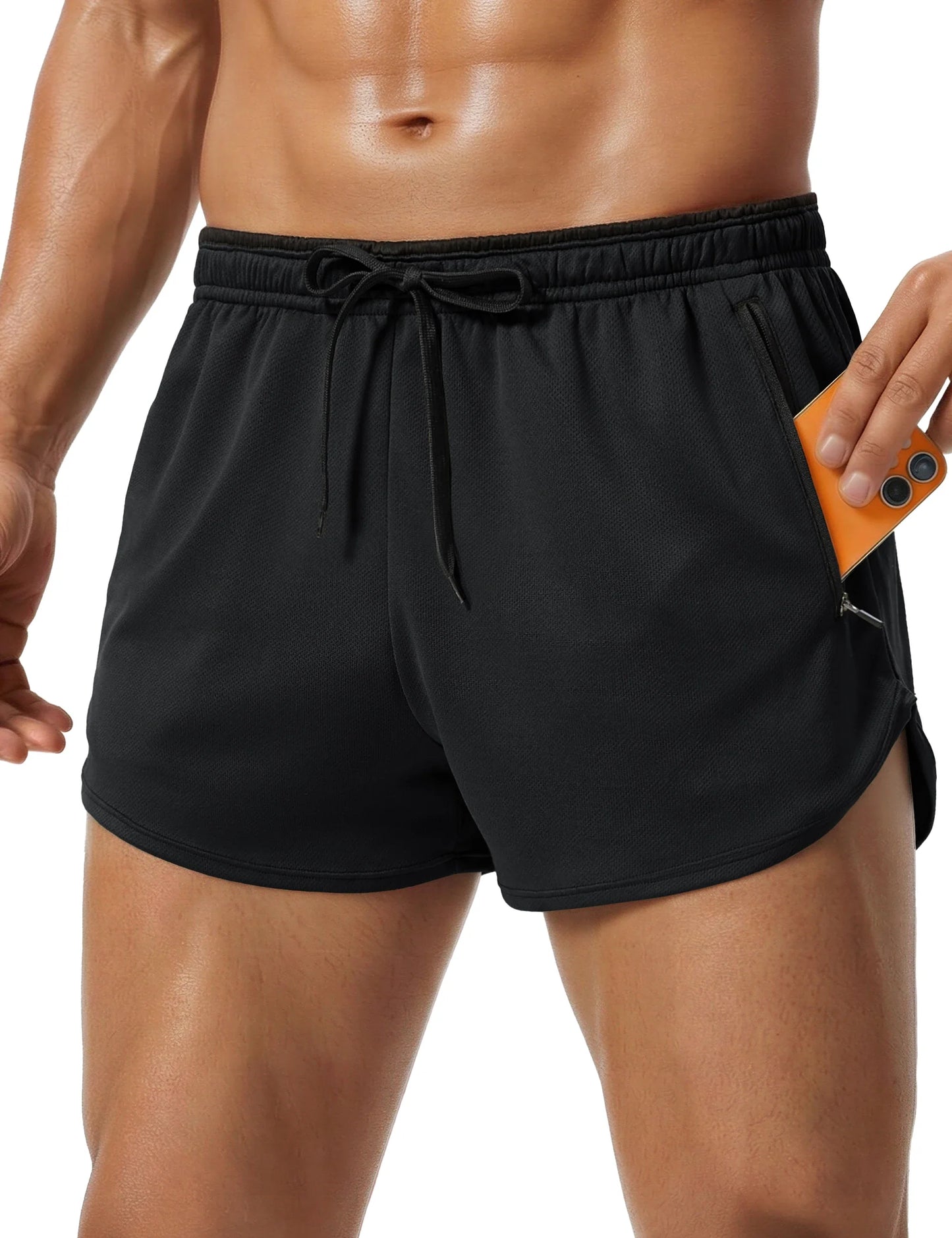 Men's Mesh Running 3" Shorts Quick Dry Lightweight Athletic Workout Gym Shorts Zipper Pockets Shorts Outdoor Fitness