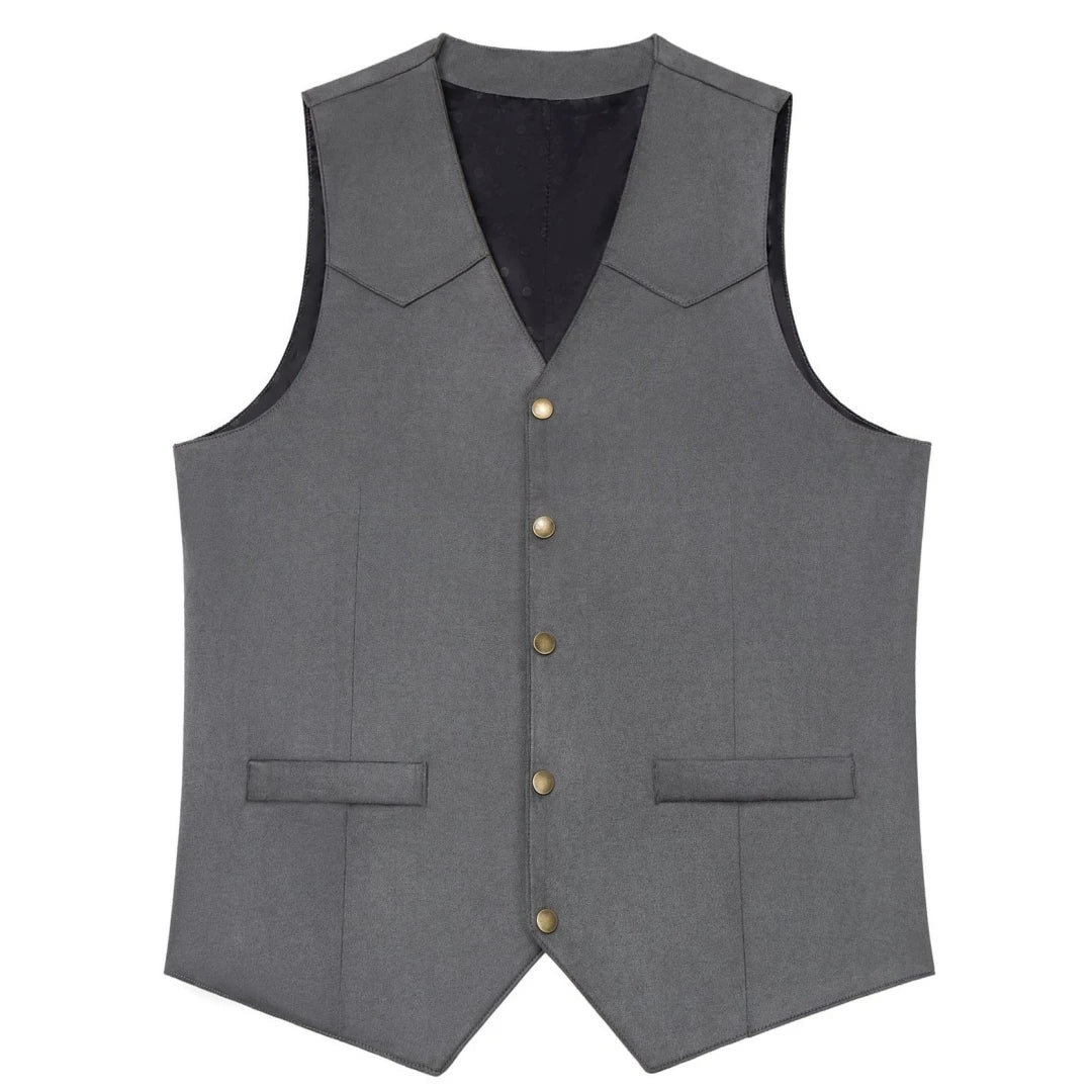 Men Vest Gold Suede Leather Gentleman Business Waistcoat Vintage Western Cowboy Regular Slim Business Banquet Men Suit Vest