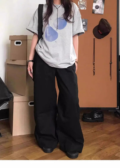Blue Fruit Printed T-shirt for Men and Women Pure Cotton Retro Summer Fashion Trend Comfy Couple Short Sleeved Top Harajuku