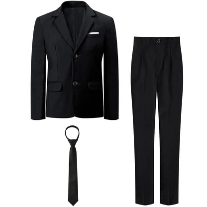 Suit for Kid Boys Wedding Formal Outfit Set Easter Gentleman Birthday Party Clothes Perform Tuxedo Pants + Blazer + Necktie 3PCS