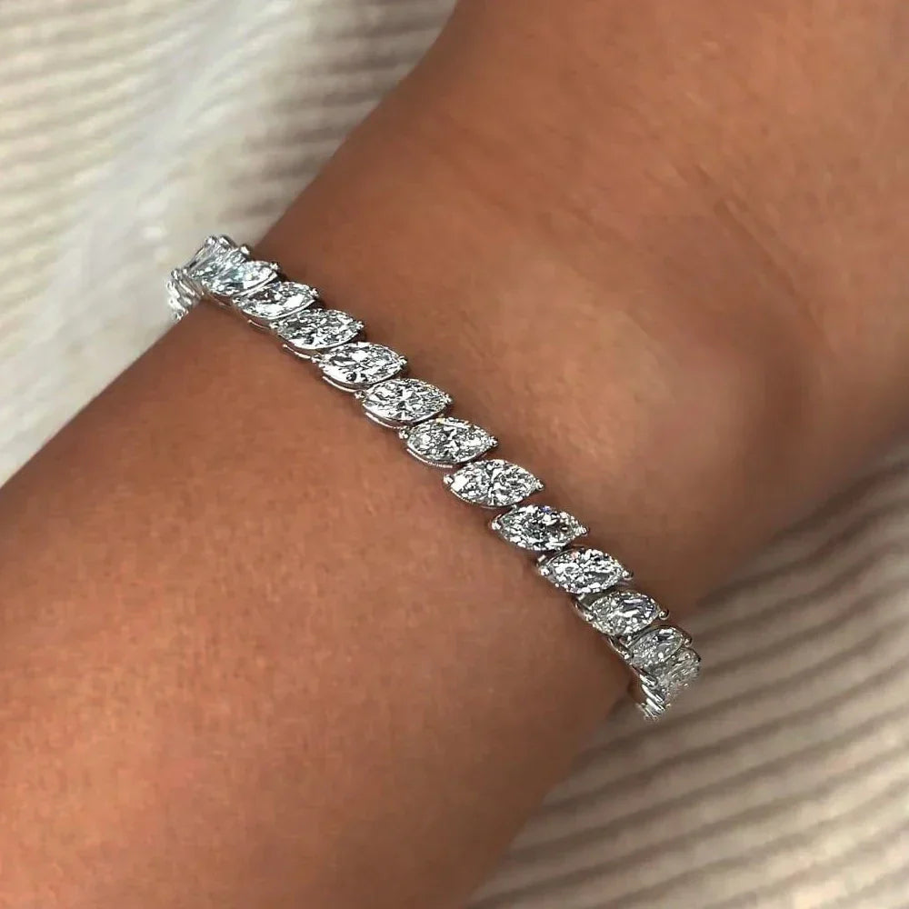 0.5carat Marquise Cut Moissanite Tennis Bracelets for Women Men  925 Silver Plated 18k Gold Lab Diamond Bangle with Certificate