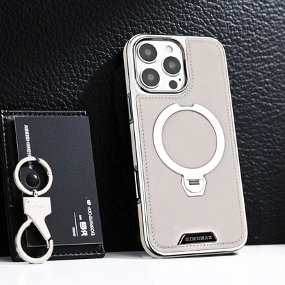 360 Rotating Bracket Luxury Magnetic Leather Phone Case For iPhone 16 17 Pro Max 15 14 13 12 Magsafe Wireless Charging Cover