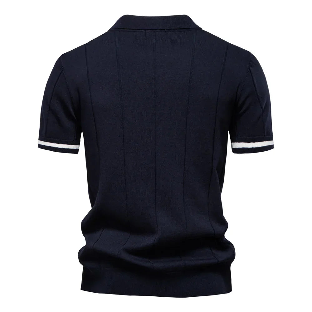 Men's Solid Color Sport Zipper Polo Shirt Athletic Social Polo Shirts for Men Office Slim Fit Polo
