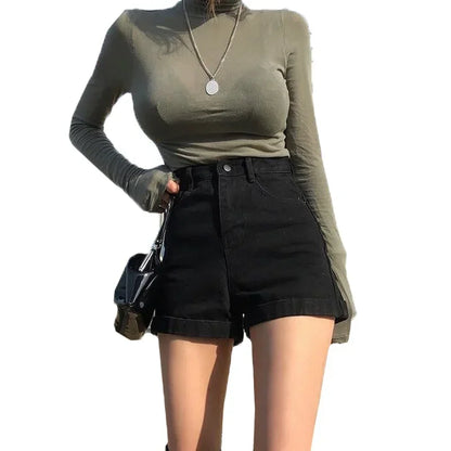 Spring Summer Women Denim Shorts Fashion Female Wide Leg Short Jeans Pant Women High Waist Black Casual Shorts Girls