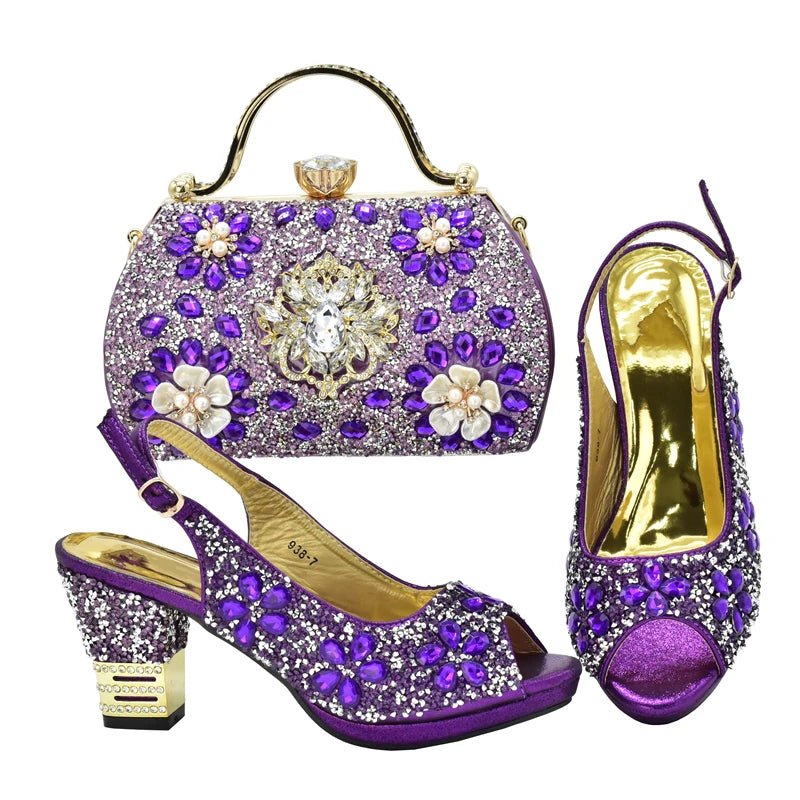 Italian Shoes and Bags Matching Set with Rhinestone Plus Size Shoes Luxury Italian Shoe and Bag Set 2026 Wedding Shoes Bride