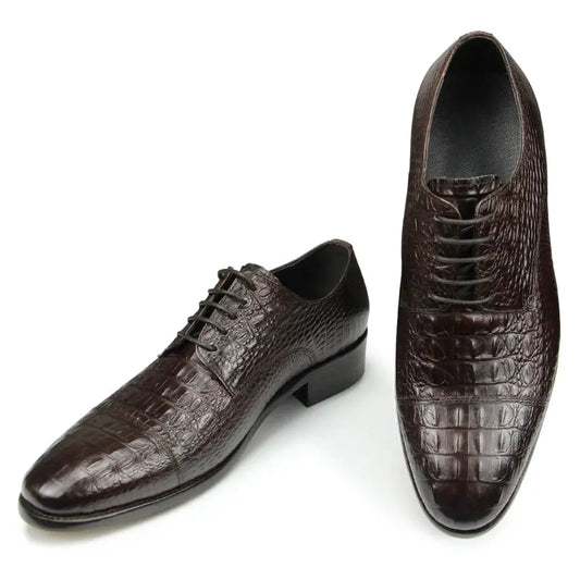 Luxury Crocodile Pattern Genuine Leather Shoes Handmade Men's Vintage Casual Leather Shoes Custom Pointed Toe Oxford Dress Shoe