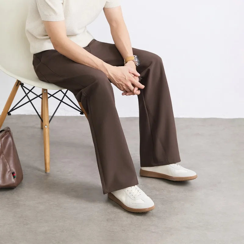Black Business Suit Pants Men's Small Flared Elastic Comfortable Drape Loose Solid Color Office Casual Trousers Male Clothes