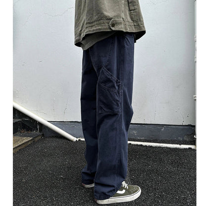 Korean Streetwear High Quality Double Gauge Twill Wash Cargo Pants For Men Clothing Harajuku Cotton Casual Straight Leg Trousers