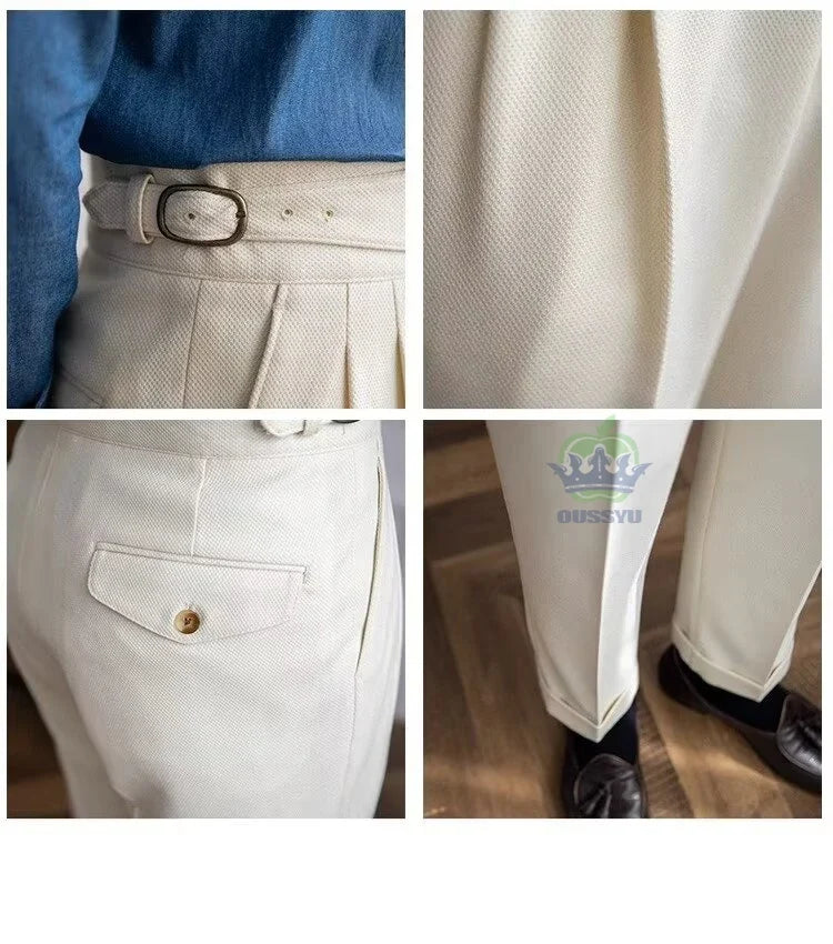 Classics Italian Naples Style White Men's Suit Pants Men High Waisted Straight Fit Work Formal British Business Brand Trousers