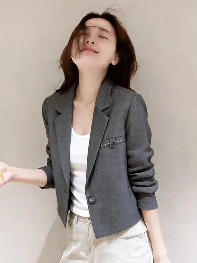 Chic Slim Cropped Blazer Women Elegant Fashion Long Sleeve Short Suit Coat Sweet All Match Female Fall Winter Jacket Outwear New