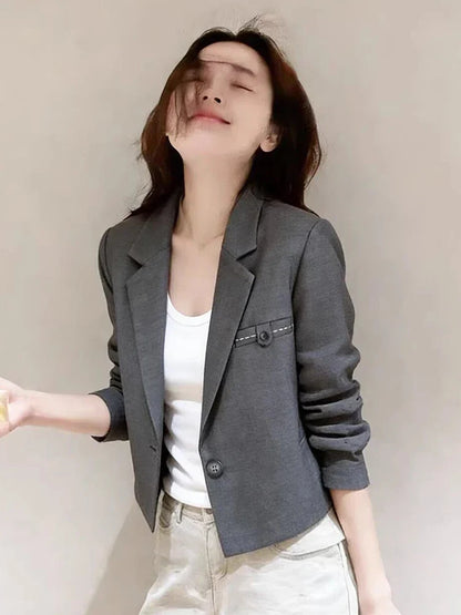 Chic Slim Cropped Blazer Women Elegant Fashion Long Sleeve Short Suit Coat Sweet All Match Female Fall Winter Jacket Outwear New