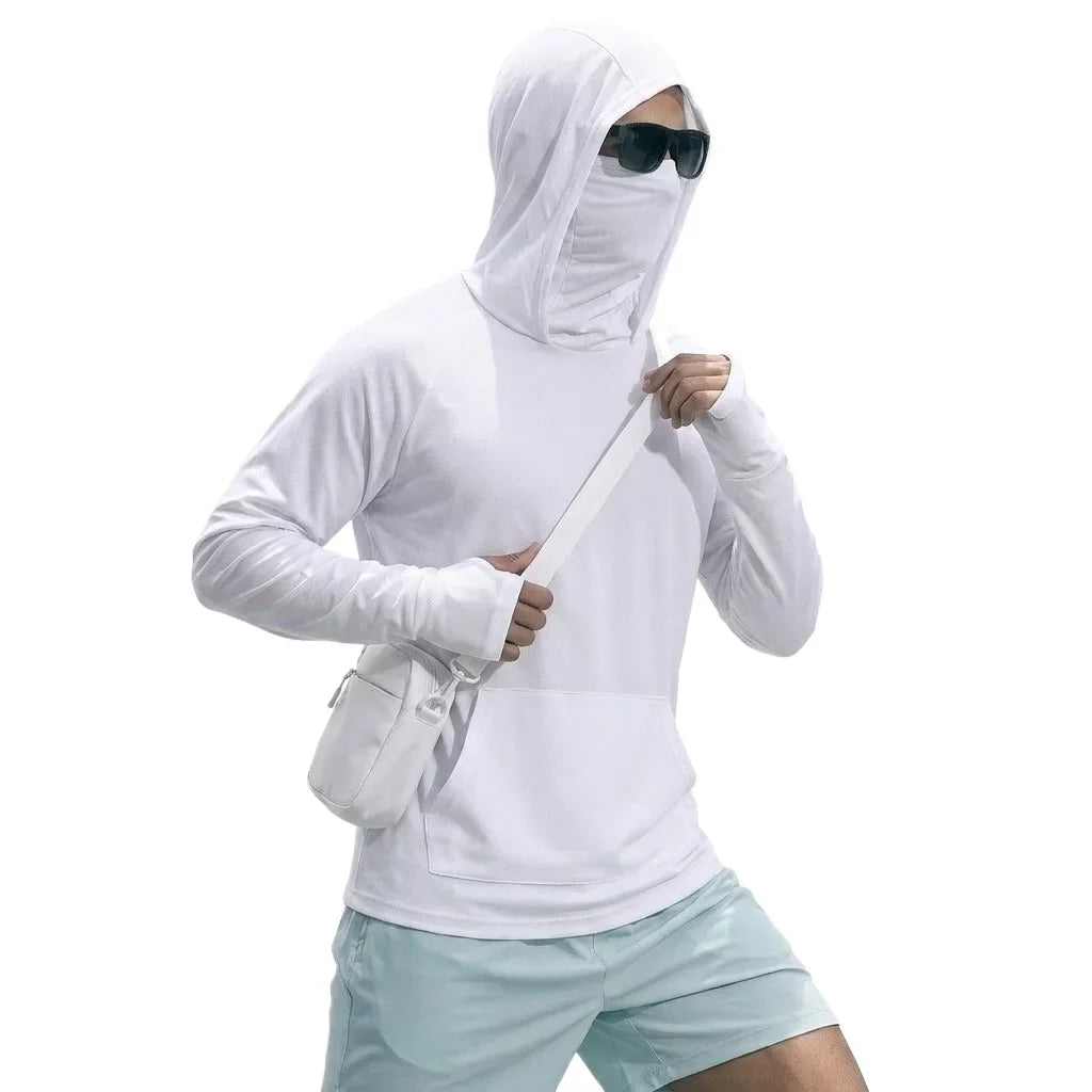 Summer UPF50+ Performance Mens T-Shirt Long Sleeve Hoodie Sun Running Quick Dry Shirts Sunscreen Fishing Ice Silk Streetwear
