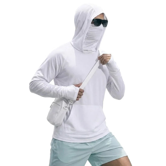 Summer UPF50+ Performance Mens T-Shirt Long Sleeve Hoodie Sun Running Quick Dry Shirts Sunscreen Fishing Ice Silk Streetwear