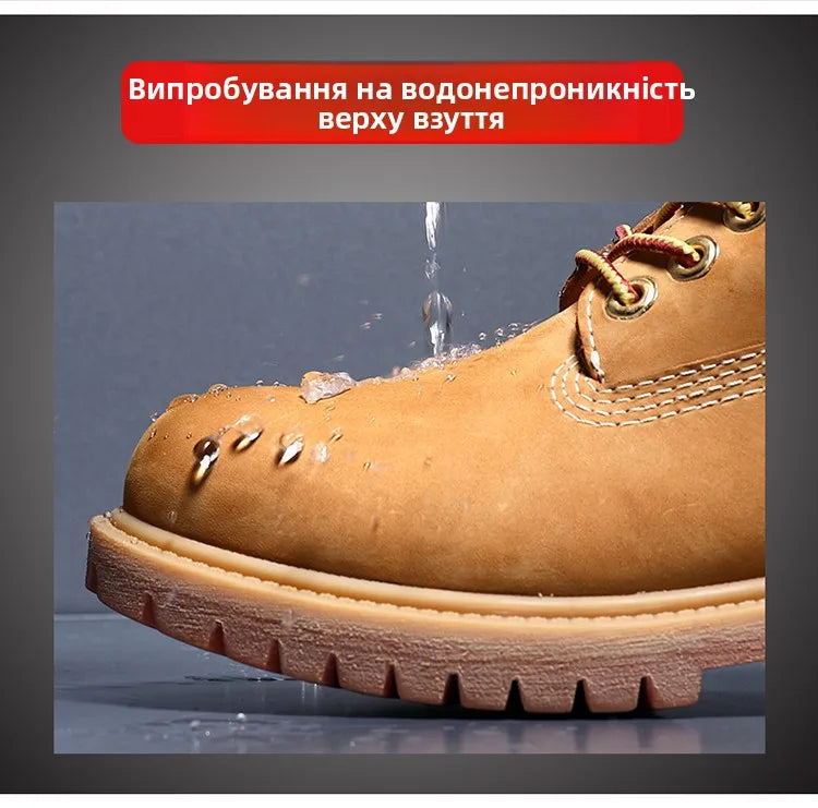 Anti-Slip High-Top  Boots Men's Winter Fce Lined Workwear Boots Briti Sle Boots Rubber Outsole Leather Upper