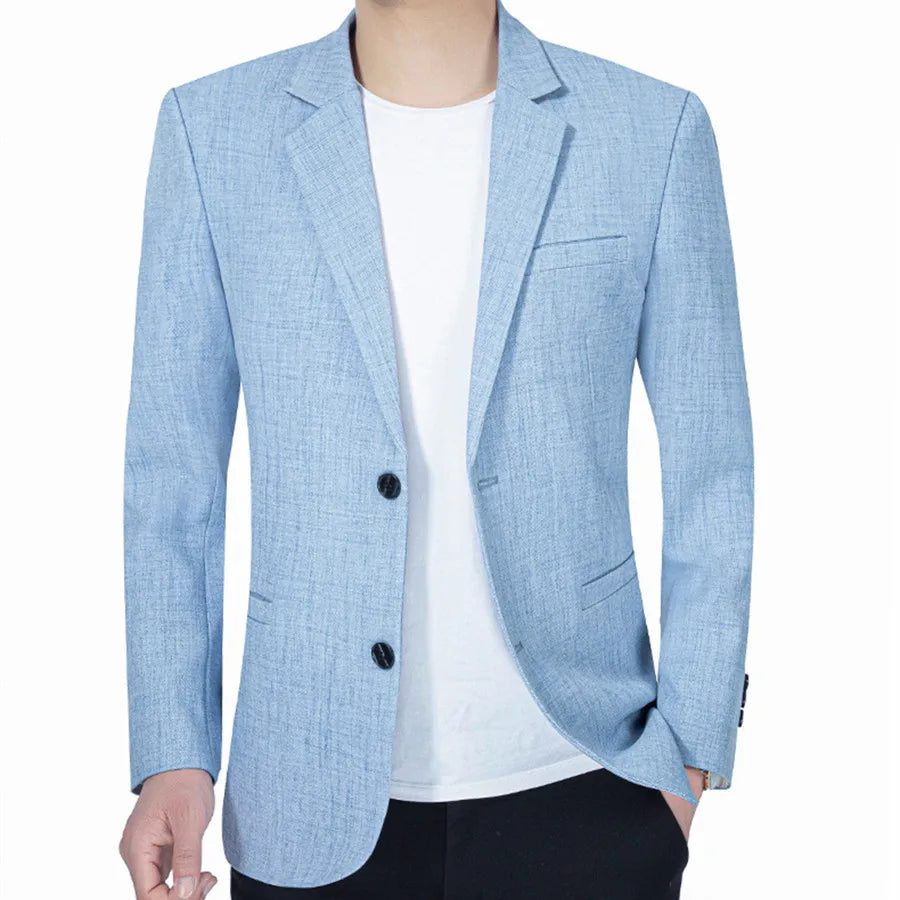 Sky Blue Men's Suit Jacket Thin Blazers Spring Autumn Solid Business Formal Wear Men Clothing Wedding Coat Oversize 4XL