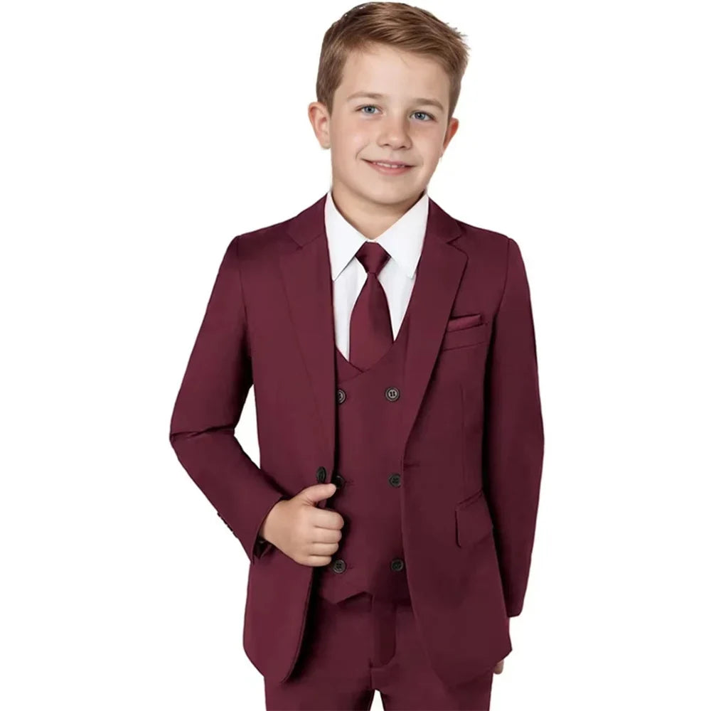 Boys Notched Lapel Suits 3 Pieces Wedding Ring Bearer Outfit,Classic Elegant Kids Suit Set Performance Outfit Plus Size
