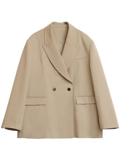 Women Blazers Solid Loose Double-breasted Wide Shoulder Office Ladies Suit Jacket Oversized Coat Spring Autumn 2026