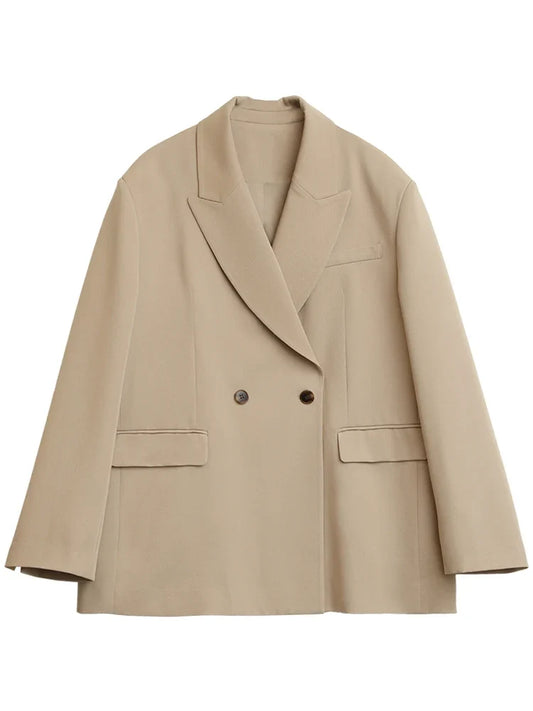 Women Blazers Solid Loose Double-breasted Wide Shoulder Office Ladies Suit Jacket Oversized Coat Spring Autumn 2026